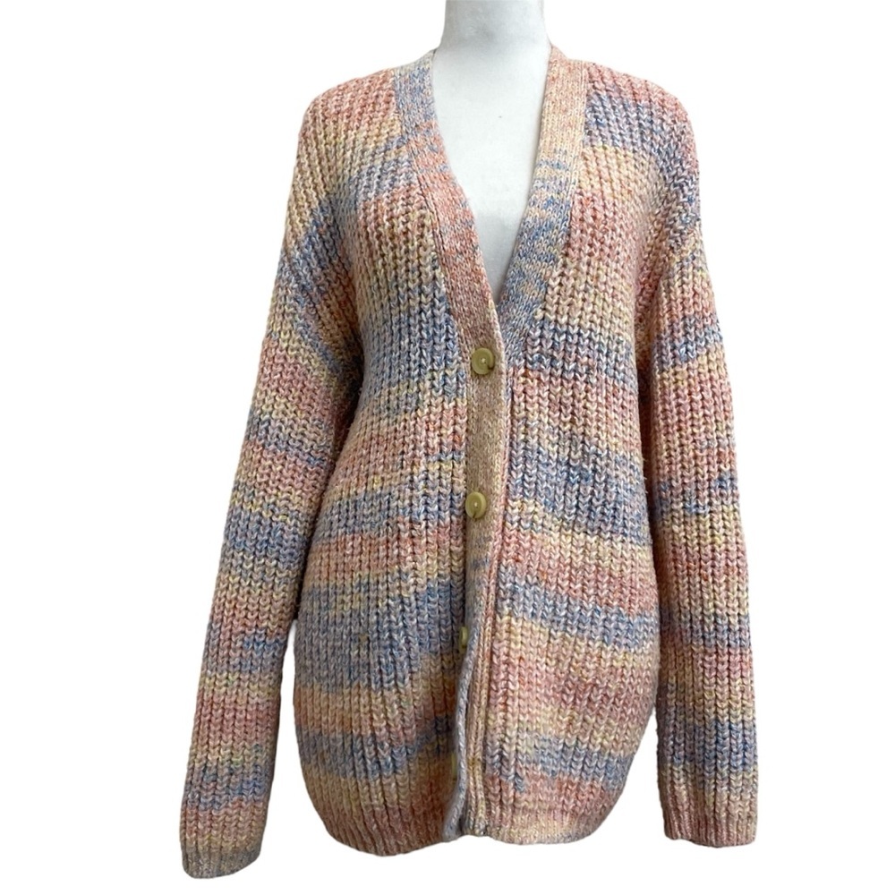 Marine Layer Quinn Pastel Rainbow Oversized Chunky Knit Cardigan Sweater